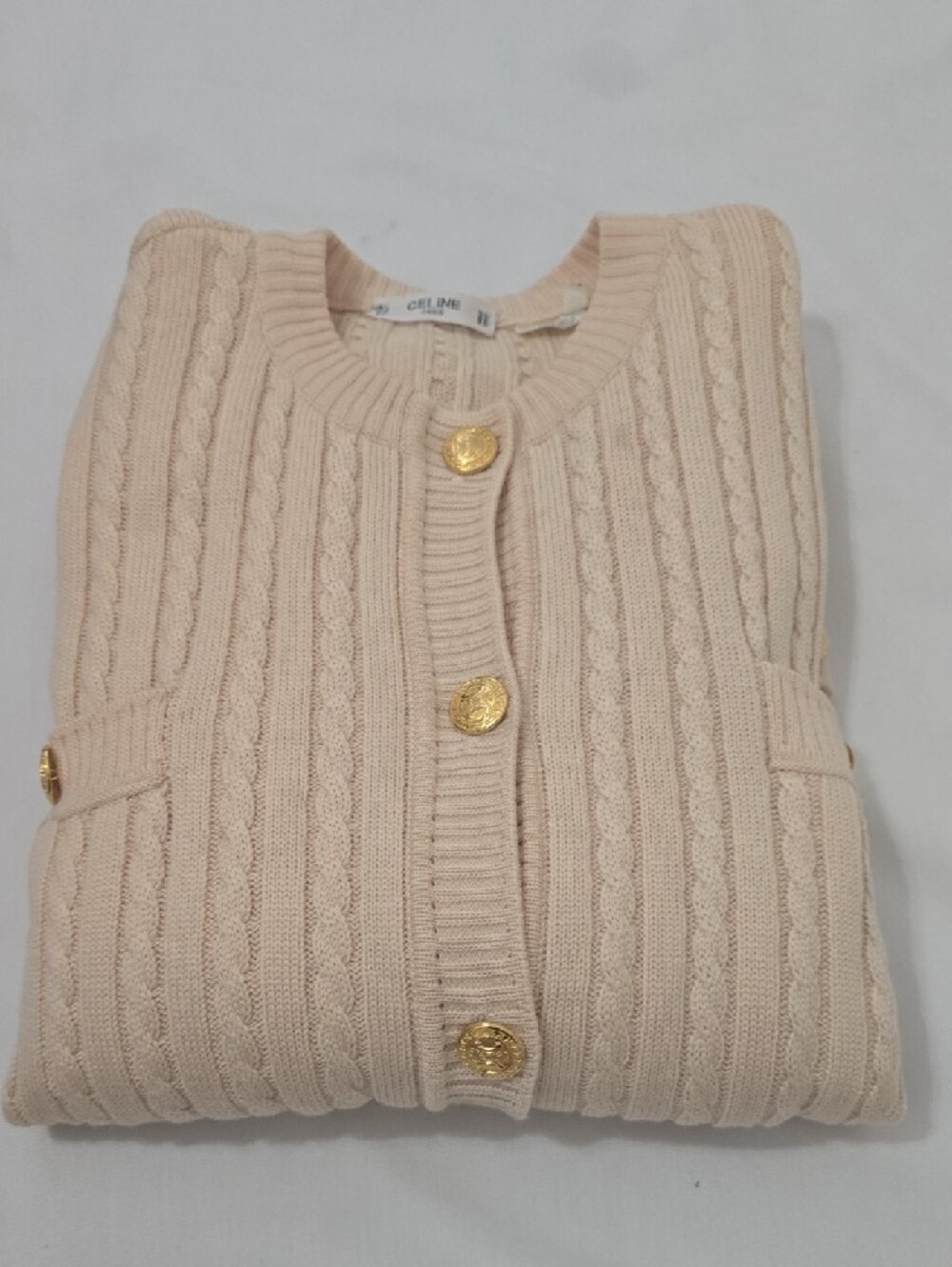 Celine Cream Cable-Knit Cardigan with Gold Buttons - Picture 13 of 13